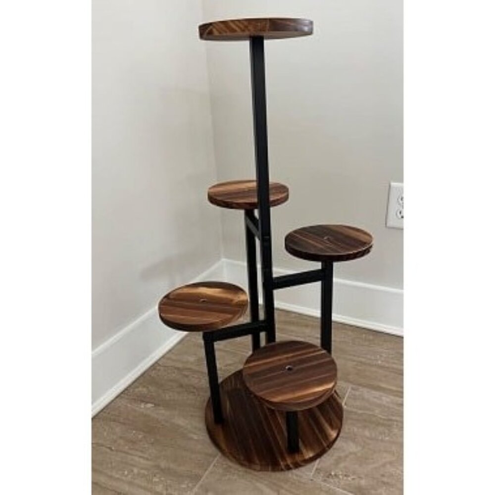 New 5 Tier Plant Stand, Tall Metal Wood Shelf Holder for Indoor Plants, Outdoor